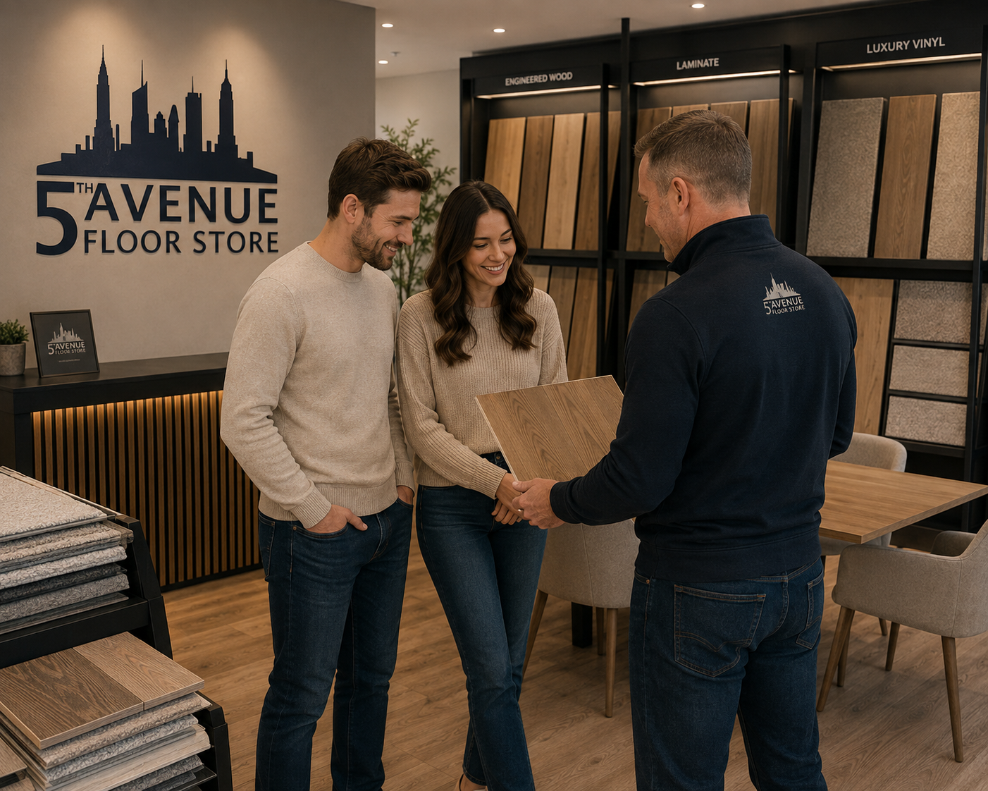Staircase design consultation with a flooring expert in the 5th Avenue Floor Store showroom