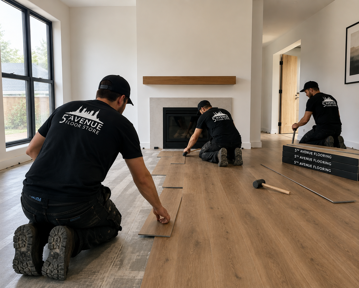 5th Avenue Floor Store fitters installing flooring in a new-build Dublin home
