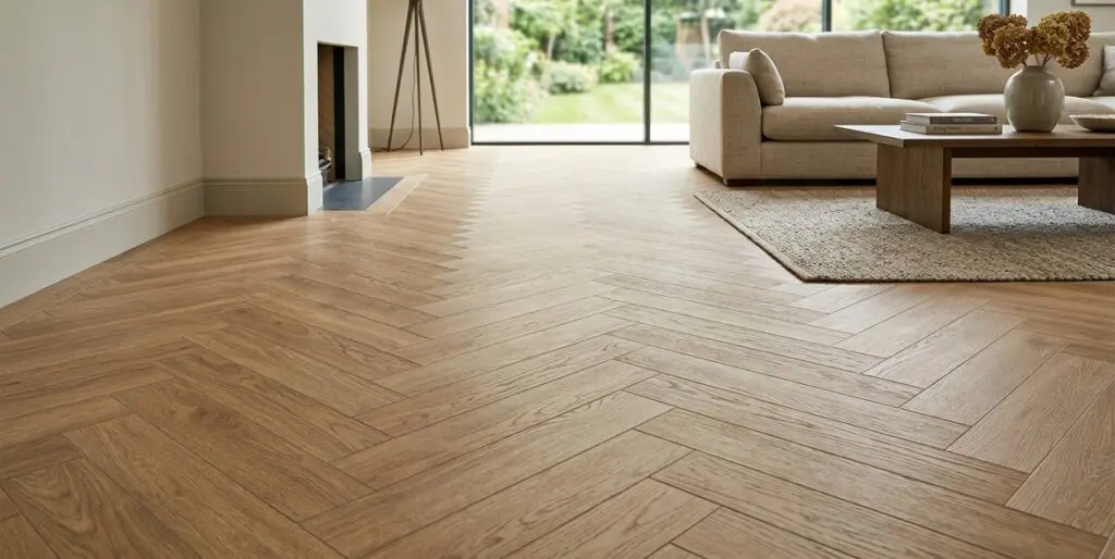 Xpressions Herringbone laminate water resistant in a finished room